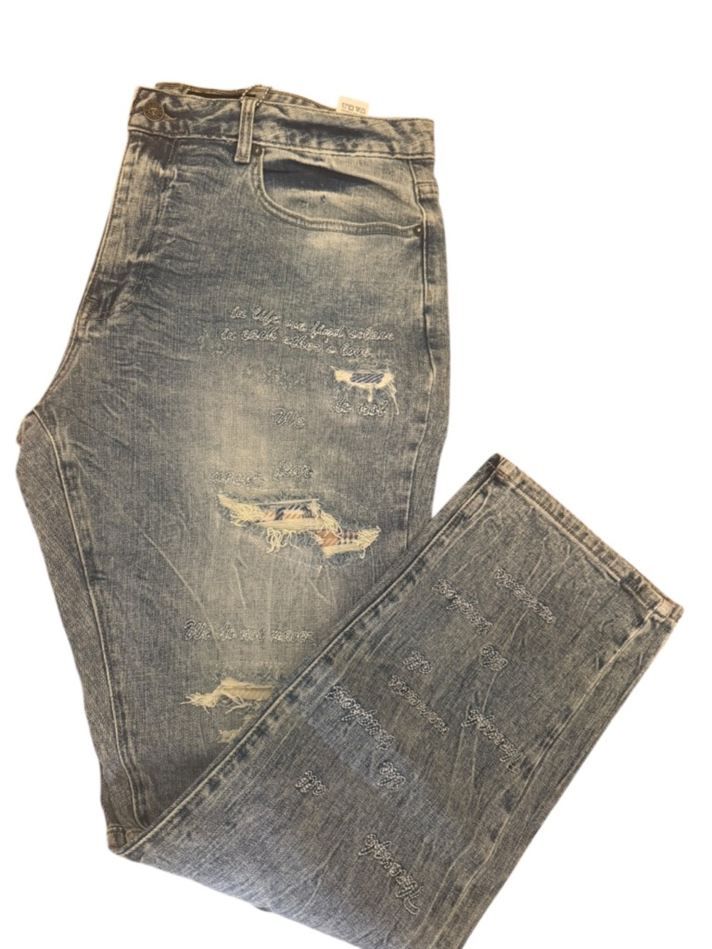 Slim Distressed Washed Blue Jeans - Slim Fit